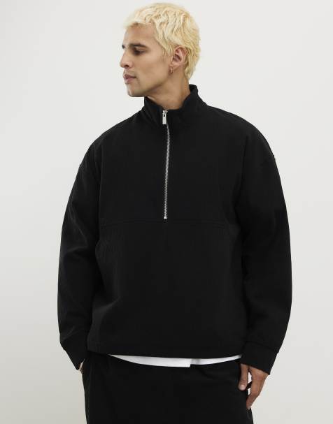 River Island Regular fit corduroy funnel sweatshirt in black - view 1