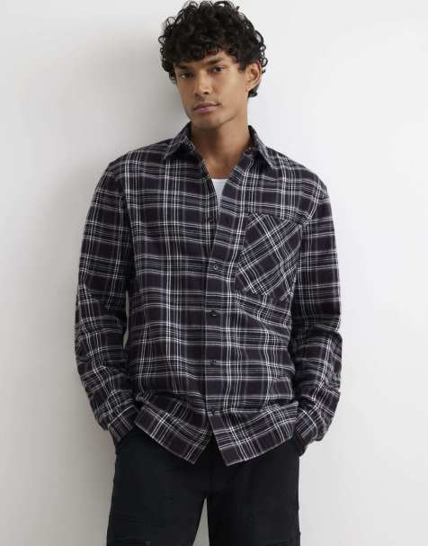 River Island Regular fit cotton check shirt in black - view 1