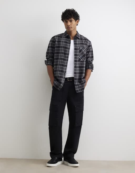 River Island Regular fit cotton check shirt in black, 2 of 4