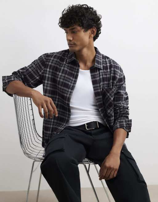 River Island Regular fit cotton check shirt in black, 3 of 4