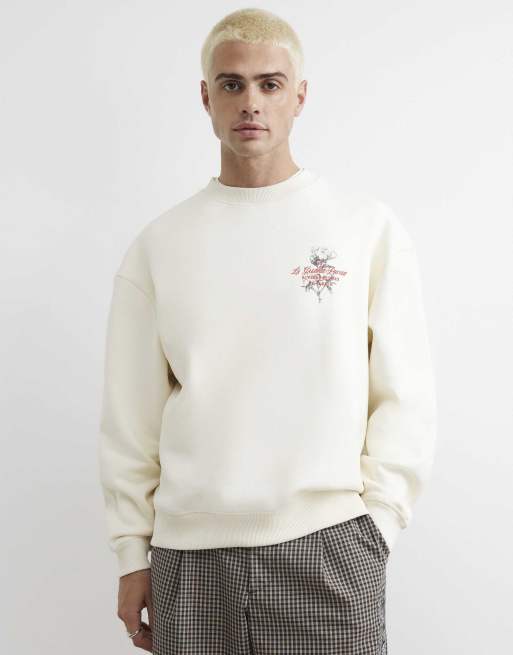 River Island Regular fit cotton floral sweatshirt in ecru, 3 of 4