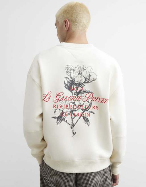 River Island Regular fit cotton floral sweatshirt in ecru, 4 of 4