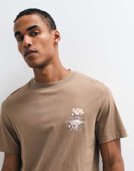 River Island Regular fit cotton floral t-shirt in brown, 3 of 5