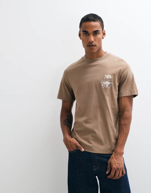 River Island Regular fit cotton floral t-shirt in brown, 5 of 5