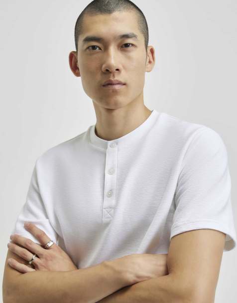 River Island Regular fit cotton henley neck t-shirt in white - view 1