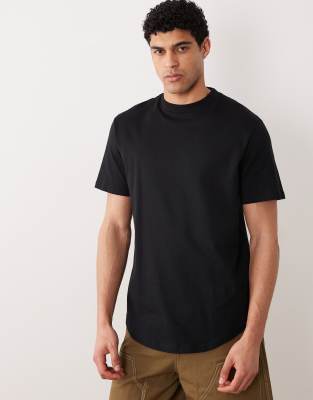River Island Regular Fit Curved Hem T-shirt In Black