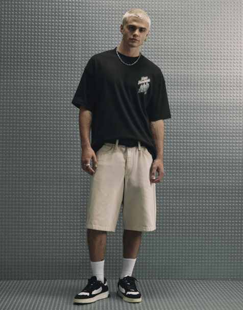 River Island Regular fit denim jorts in pink - view 1