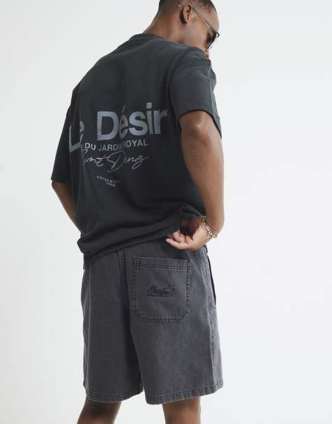 River Island Regular fit denim pull on shorts in black - view 1