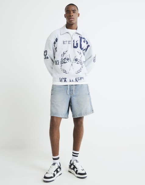 River Island Regular fit denim pull on shorts in blue - medium - view 1