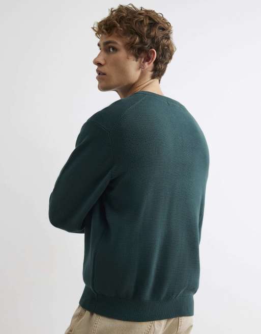River Island Regular fit embroidered henley jumper in green, 4 of 4
