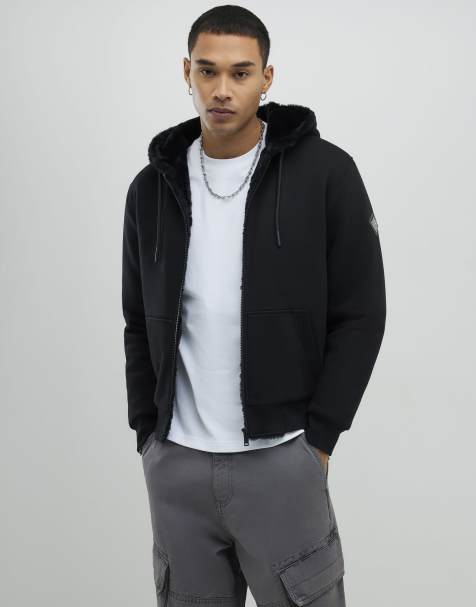 River Island Regular fit faux fur lined hoodie in black - view 1