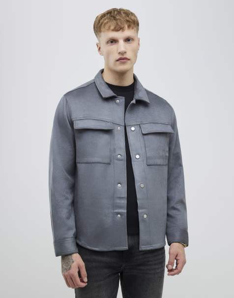 River Island Regular fit faux suede overshirt in grey - view 1