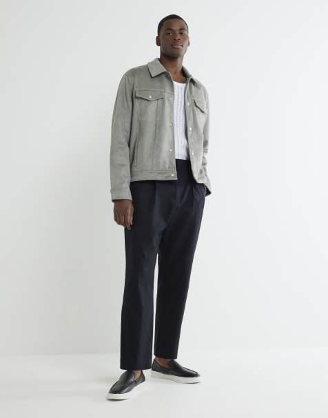 River Island Regular fit faux suede western jacket in grey - light - view 1