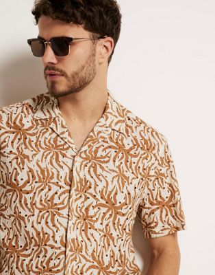 River Island Regular fit floral broderie revere shirt in rust