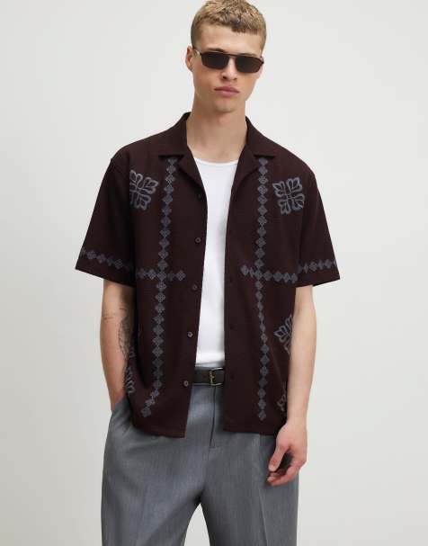 River Island Regular fit flower embroideshirt in brown - view 1