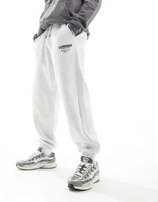 River Island Regular fit graphic joggers in grey - marl