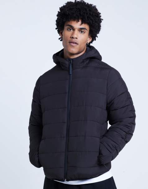River Island Regular fit hooded padded jacket in black - view 1