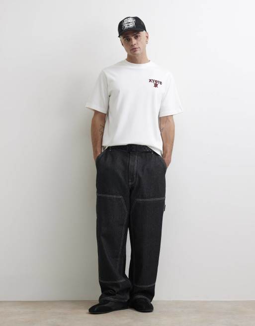 River Island Regular fit kyoto velvet patch t-shirt in ecru, 3 of 4