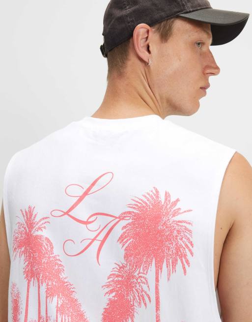 River Island Regular fit la palm tree car tank top in white, 4 of 4
