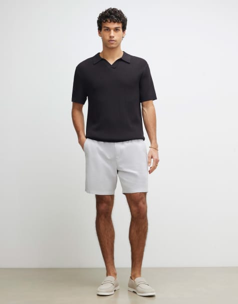 River Island Regular fit linen blend pull on shorts in grey - view 1