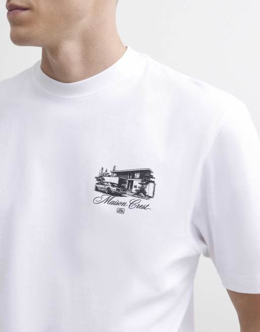 River Island Regular fit maison car t-shirt in white, 4 of 4