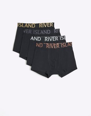 River Island Regular fit multipack of 4 trunks in black