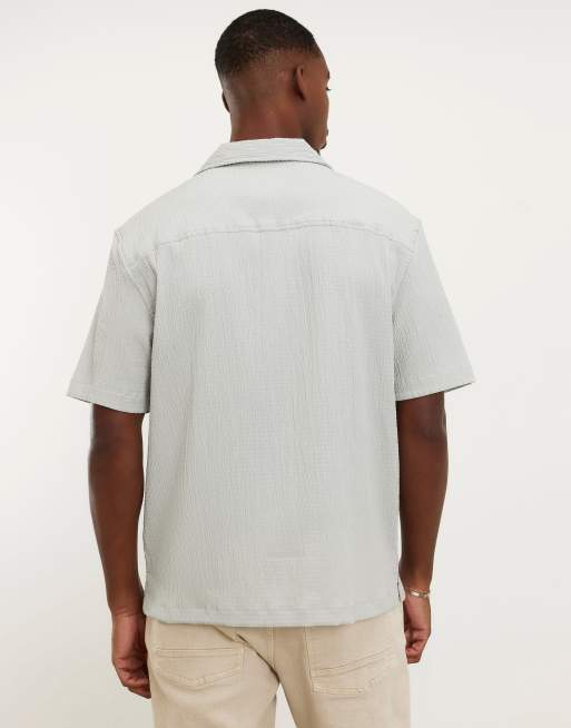 River Island - Regular-fit overhemd met textuur en korte mouwen in lichtblauw, 4 van 4