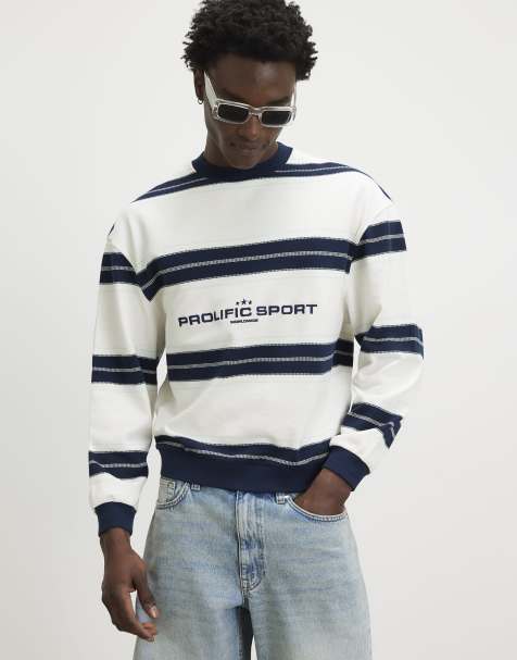 River Island Regular fit prolific stripe sweatshirt in white - view 1