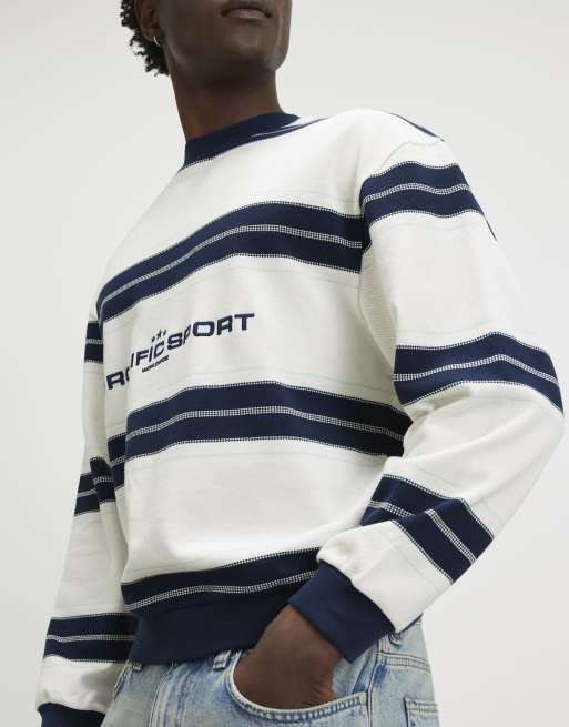 River Island Regular fit prolific stripe sweatshirt in white, 2 of 4