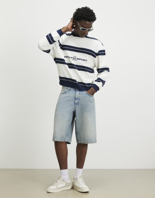 River Island Regular fit prolific stripe sweatshirt in white, 3 of 4