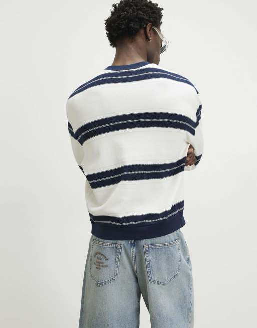 River Island Regular fit prolific stripe sweatshirt in white, 4 of 4