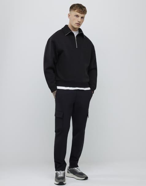River Island Regular fit ribbed sweatshirt in black - view 1