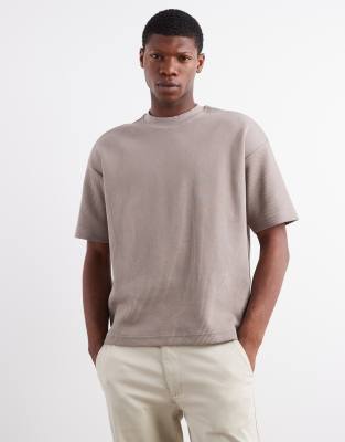 River Island Regular Fit Ribbed T-shirt In Neutral