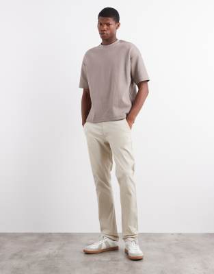 River Island Regular Fit Ribbed T-shirt In Neutral