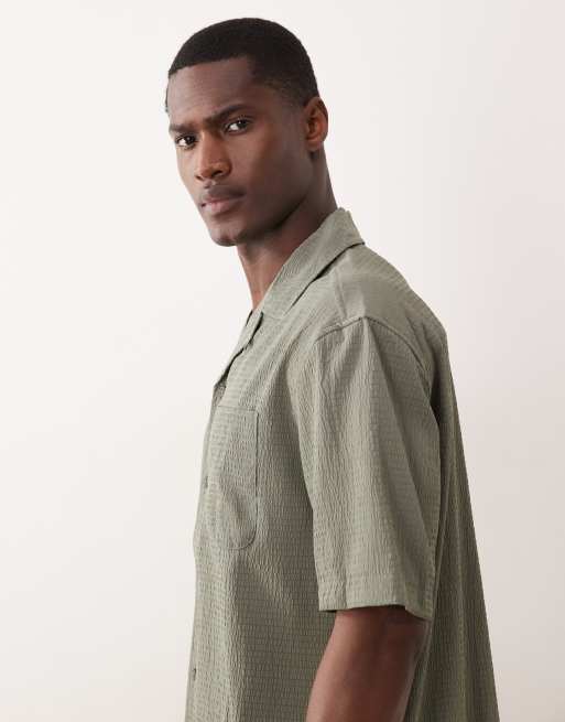 River Island - Regular-fit seersucker overhemd in groen, 4 van 5