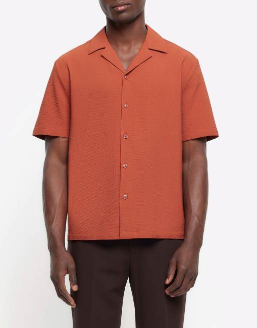 River Island Regular fit seersucker revere shirt in red