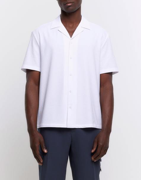 River Island Regular fit seersucker revere shirt in white - view 1