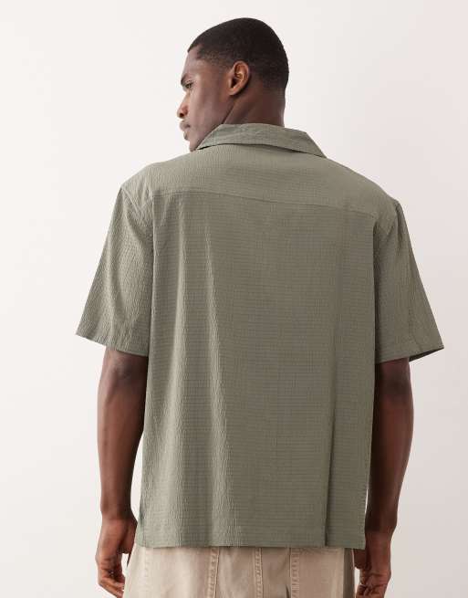River Island regular fit seersucker shirt in green, 5 of 5