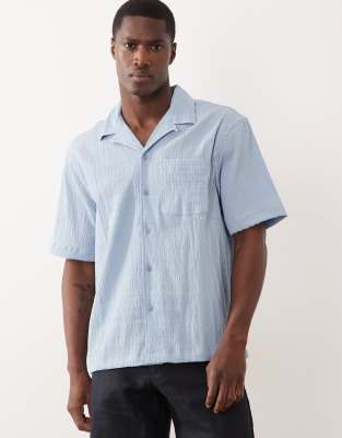 River Island regular fit seersucker shirt in light blue blue light 11590₽