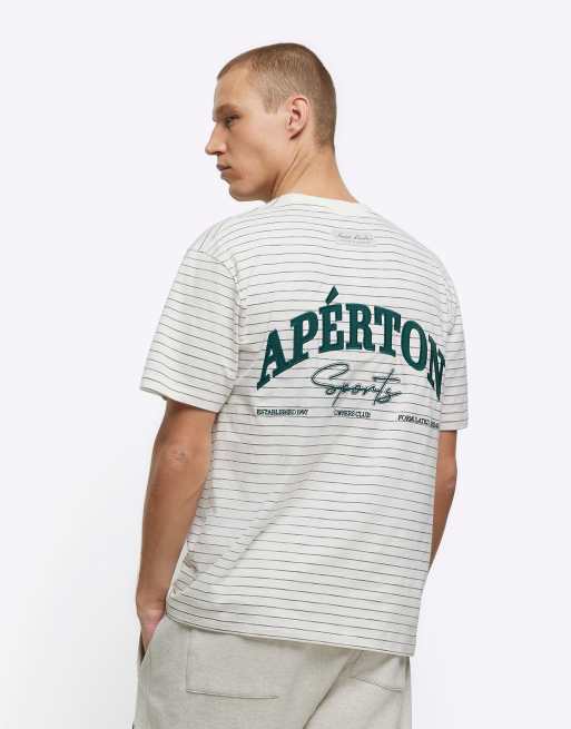 River Island Regular fit stripe aperton t-shirt in ecru