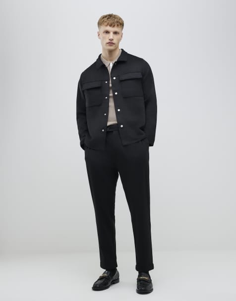 River Island Regular fit suede overshirt in black - view 1