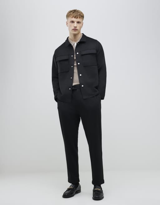 River Island Regular fit suede overshirt in black