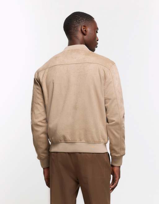 ★RAIVE★ Overfit Suede Jacket in Beige VL5SM02391 Beige Faux Suede Bomber | JD Williams