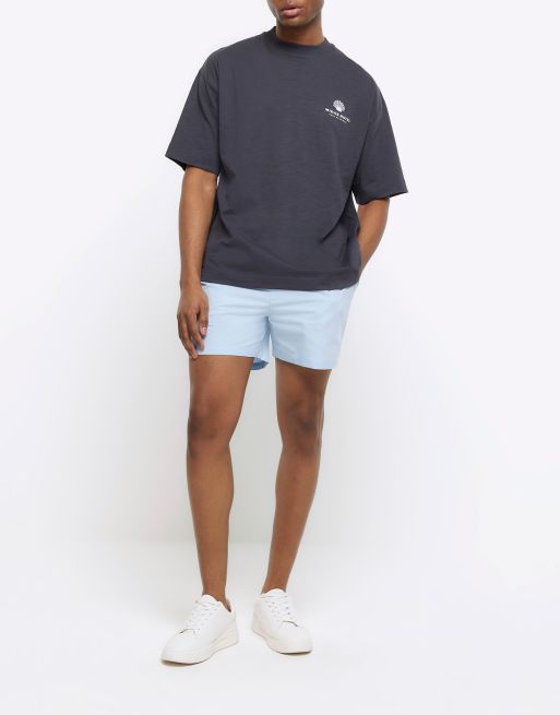 River Island Regular fit swim shorts in blue light