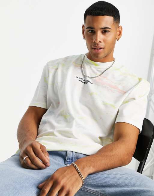 River Island regular fit t-shirt with marble effect in white
