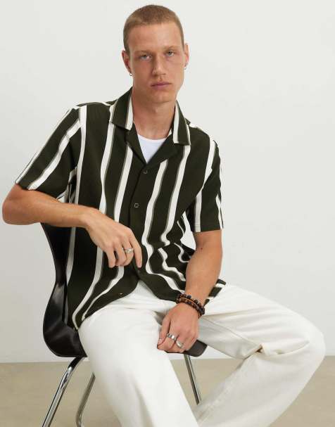 River Island Regular fit textured stripe shirt in khaki - view 1