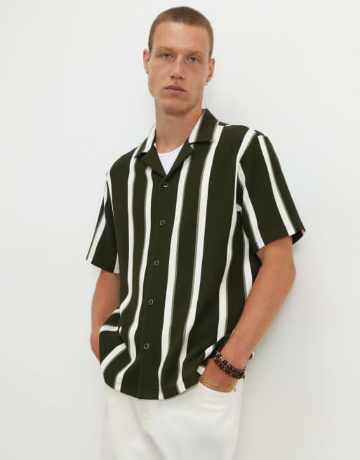 River Island Regular fit textured stripe shirt in khaki, 2 of 4