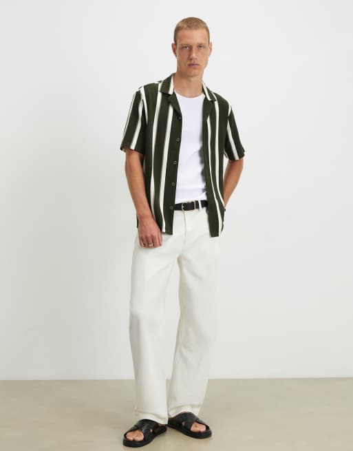 River Island Regular fit textured stripe shirt in khaki, 3 of 4