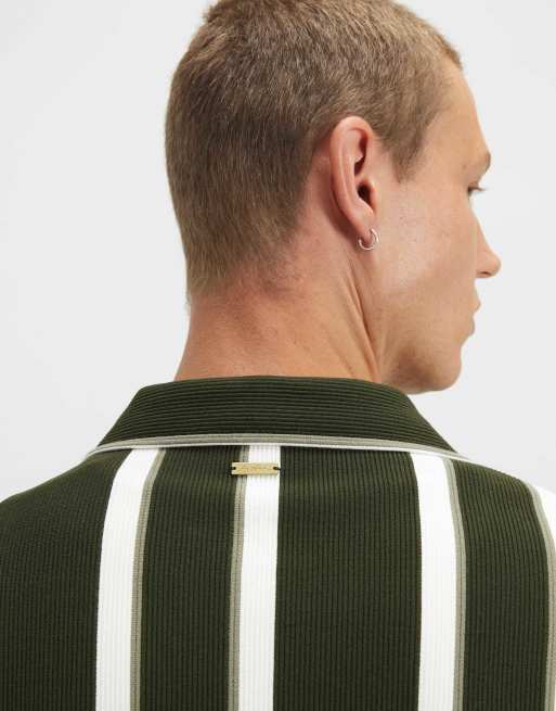 River Island Regular fit textured stripe shirt in khaki, 4 of 4