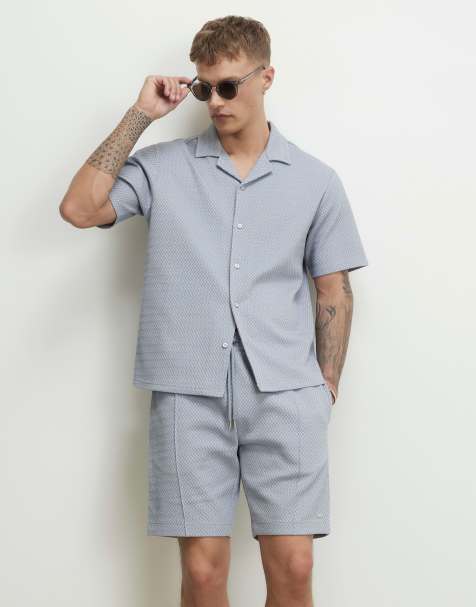 River Island Regular fit triangle jacquard shirt in blue